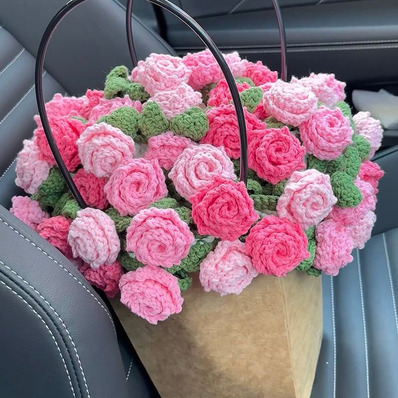 手工编织尖角玫瑰花毯子花束勾针diy材料包毛线钩织花朵毛毯礼物