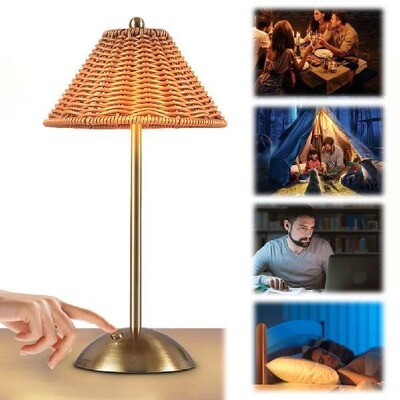 Cordless LED Table Lamp 3 Color Stepless Dimmable Rattan