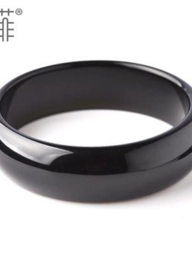 黑曜石手镯级天然女天然乌金黑耀石加宽加厚黑色水晶手环镯子-