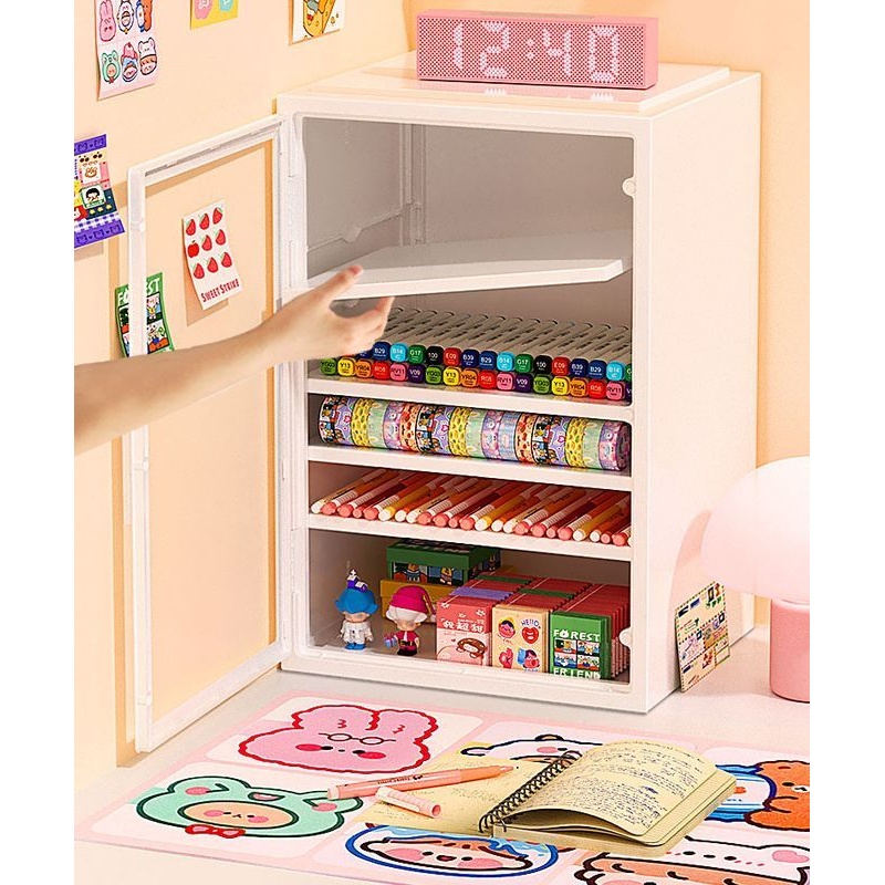 分层透明带门收纳神器柜文具用品学生用品塑料储物箱分类整理