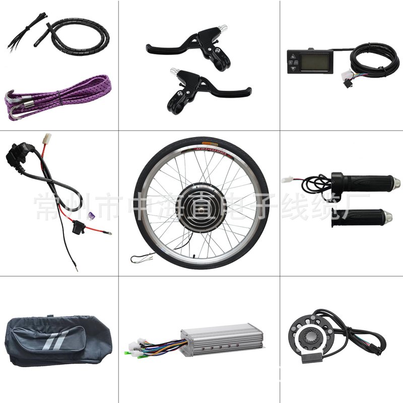 48V1000W带LCD显示器电动车20-29寸改装套件银黑色电机前后轮套件