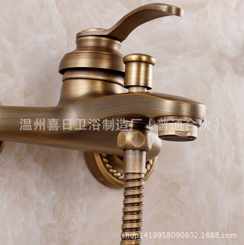 欧式仿古浴缸简易花洒水龙头淋浴黄铜古黑混入花淋浴房墙式洒冷热,家装主材,暗装淋浴花洒,淘宝优惠券,粉丝福利购,淘宝优惠卷