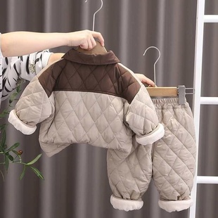 宝宝冬装加绒套装棉衣棉服2025新款洋气1岁3男童冬季加厚外套裤子