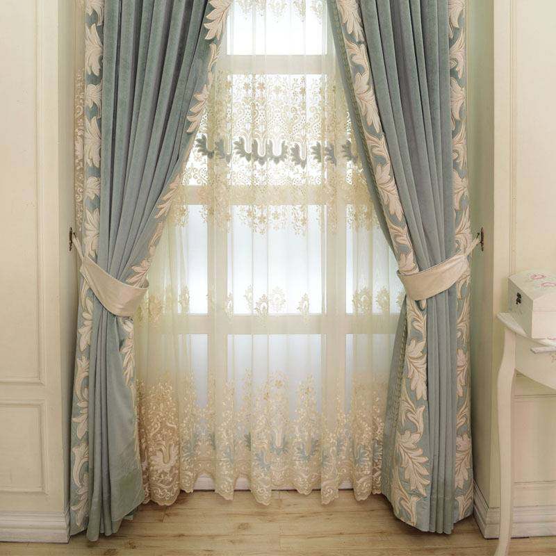新款直销美丝梦莎品牌窗帘高档 卧室客厅成品遮光布绣花拼接成品