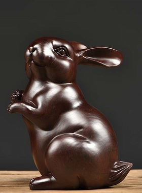 黑檀木雕兔子摆件实木质工艺十二生肖客厅招财家居礼品装饰送兔