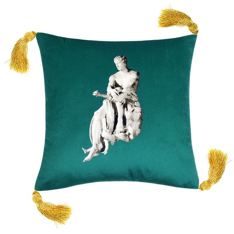 新款直销ins复古北欧雕像丝绒沙发床流苏抱枕靠垫枕网红eaby一件