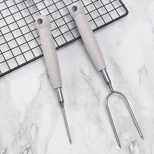 新品 户外BBQ不锈钢伸缩烧烤叉U形木柄棉花糖棒烤肉叉烧烤签