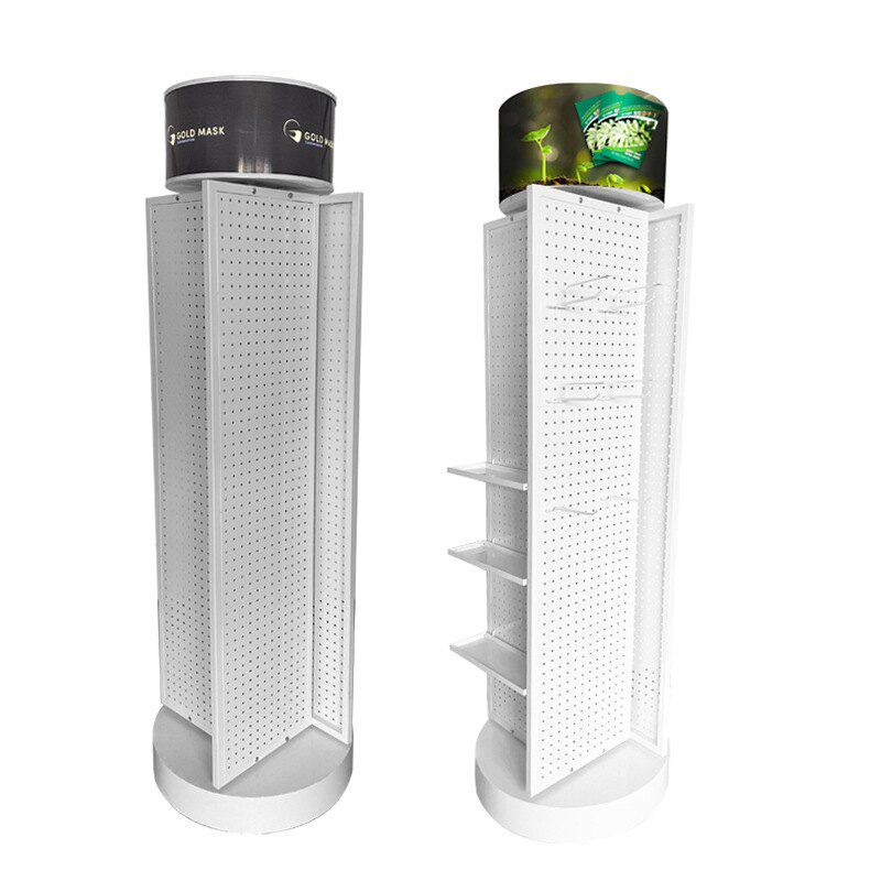 旋转样品展架订做 圆形落地挂钩展示架定制 发光金属货架挂件架