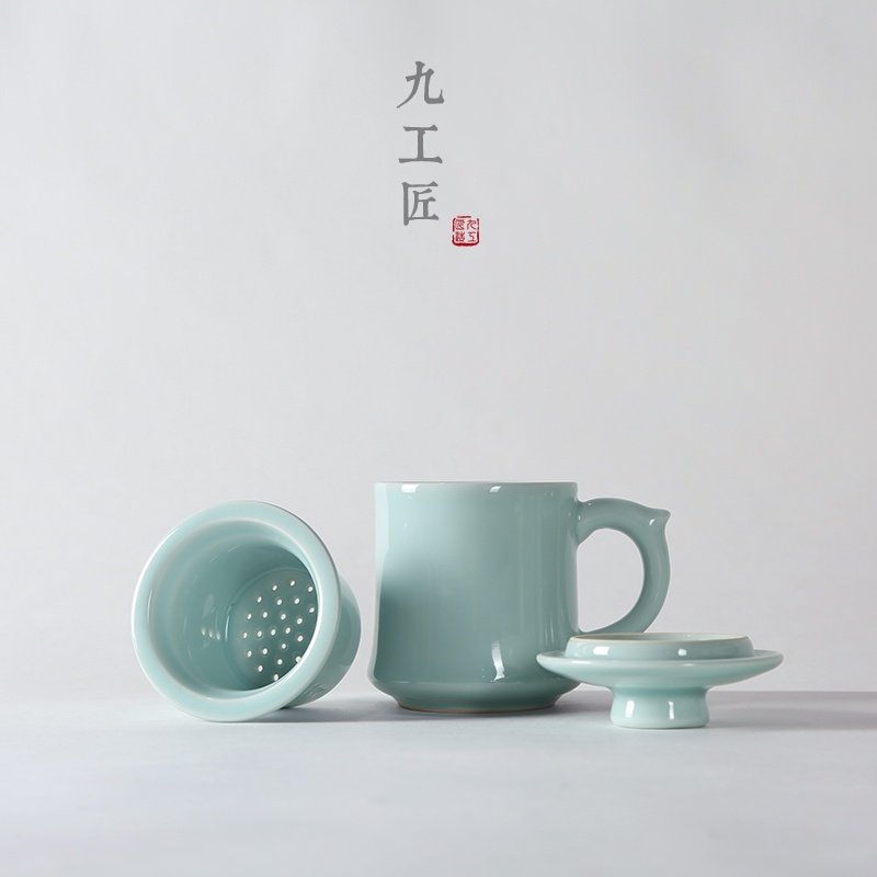 九工匠青瓷马克杯精品陶瓷带盖过滤大容量茶杯办公室泡茶杯水杯,餐饮具,茶杯,淘宝优惠券,粉丝福利购,淘宝优惠卷