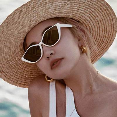 新品 欧美风复古猫眼白色框辣妹墨镜女ins网红蹦迪眼镜防晒太阳镜