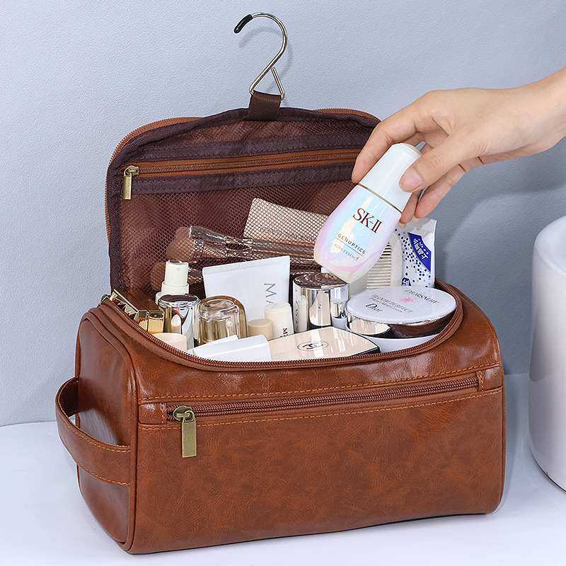 新品手提化妆包欧美大容量防水收纳旅行PU皮洗漱包多功能收纳袋