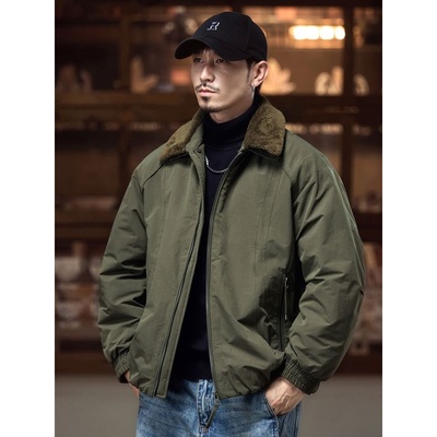 可拆卸毛领夹棉外套男款2025新款短款宽松棉袄冬装棉服冬季派克服