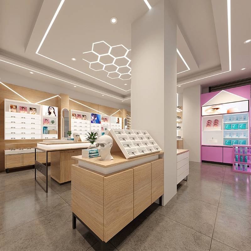 工厂直销眼镜展示柜厂家木质烤漆展柜眼镜展示架铁木结合中岛柜