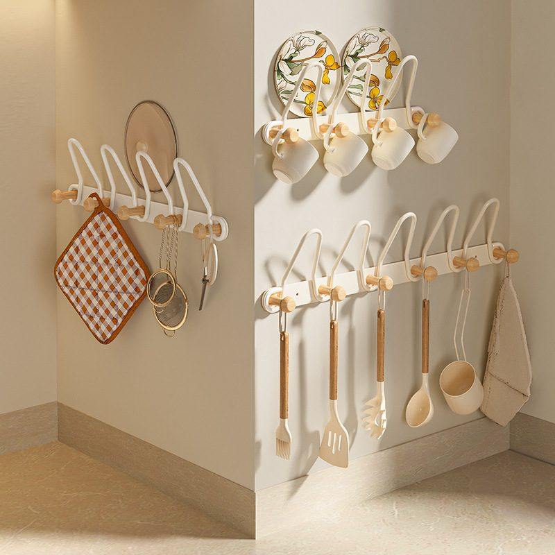 免打孔铁艺多功能杯挂架挂钩原木壁卧室粘挂衣钩挂钩架钩浴室厨房