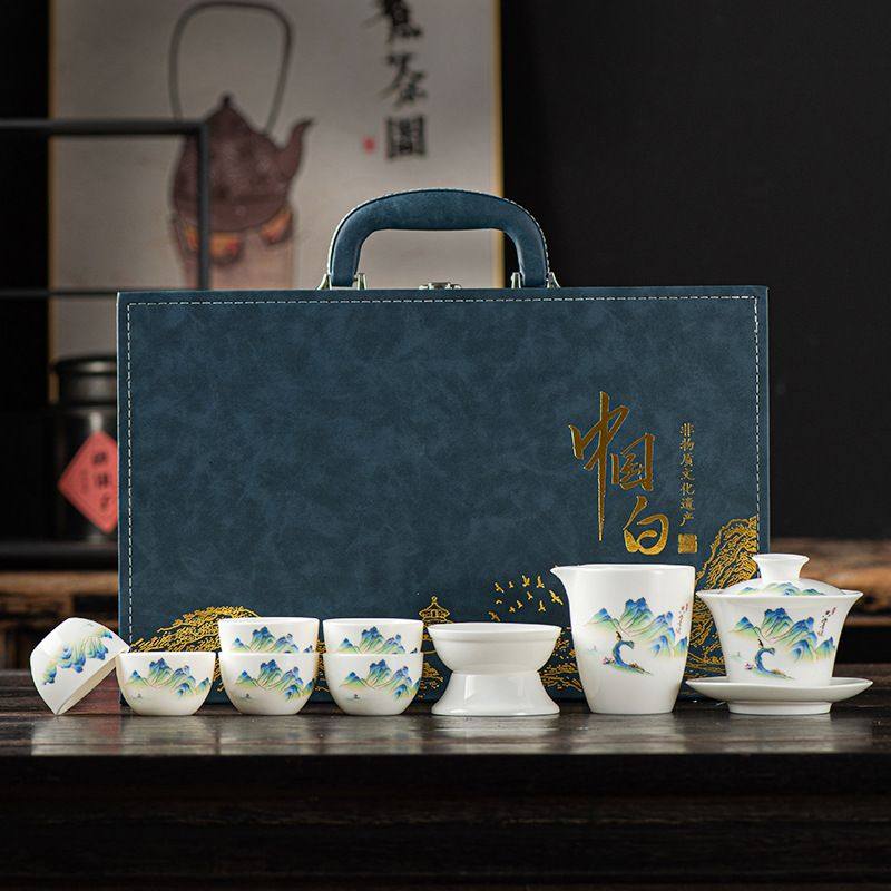 整套茶具羊脂玉白瓷龙旦茶具礼品茶具办公壶家用礼盒装商务贴花,餐饮具,整套茶具,淘宝优惠券,粉丝福利购,淘宝优惠卷