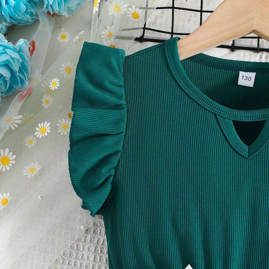 Dress For Kids 7-12 Years old Birthday Emerald Green Ruffled图片