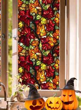 BL382跨境秋季枫叶静电玻璃胶PVC家居装饰窗户节日贴无贴膜玻璃