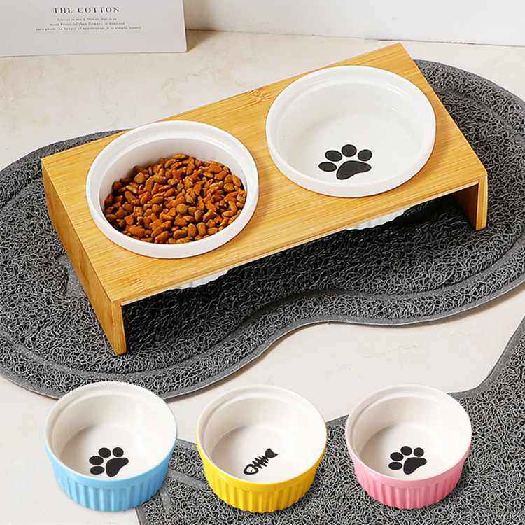 新品 猫咪碗竹制陶瓷猫碗双碗猫粮盆猫盆狗碗猫饭盆水碗猫碗架宠,宠物/宠物食品及用品,宠物智能碗,淘宝优惠券,粉丝福利购,淘宝优惠卷