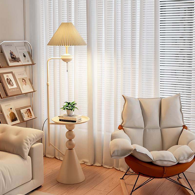 奶油风落地灯客厅沙发旁边置物架摆件装饰氛围灯卧室高级感床头灯,家装灯饰光源,置物功能落地灯,淘宝优惠券,粉丝福利购,淘宝优惠卷