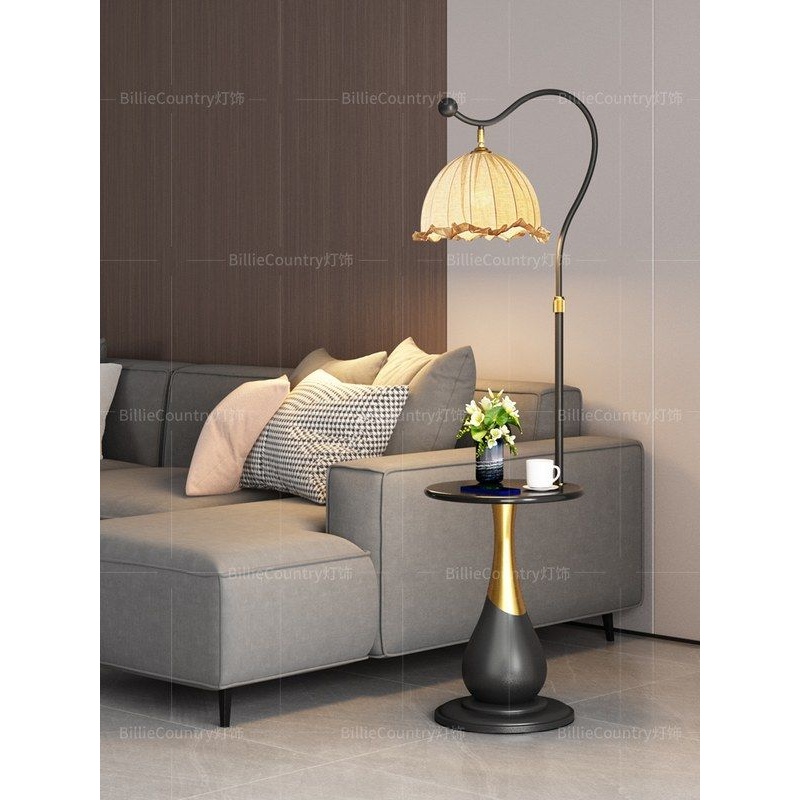 2025年新款中古风落地灯卧室床头柜置物一体客厅沙发轻奢立式台灯