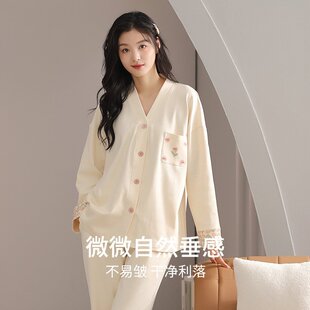 7A抑菌全棉睡衣女新款长袖套装外春秋类家居服中式穿A可纯棉休闲