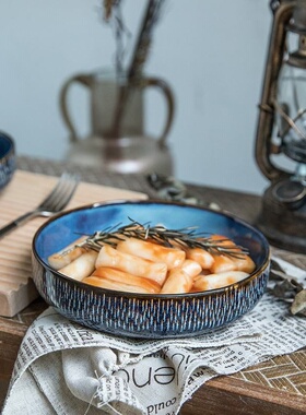 xyt质感爆棚~实用厚实的大菜碗 复古窑变釉蓝色陶瓷碗沙拉碗大碗