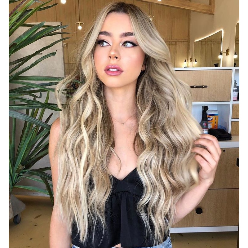 新款直销新款欧美外贸假发女化纤渐变金色长卷发化纤头套新款现货