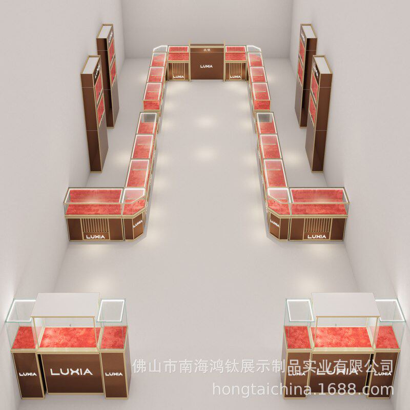 商场橱窗珠宝玻璃展示柜定制首饰柜台黄金饰品带灯精品展柜厂家