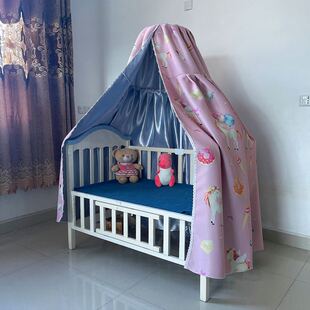 儿童婴儿防蚊帐子布床帘子圆顶落地支架护栏床遮光蚊帐透气防空调