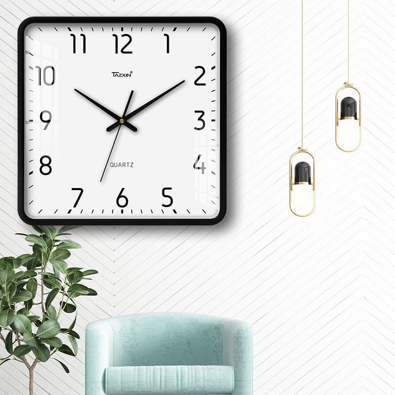 新款直销恒丽四方形挂钟客厅家用钟表创意简约时钟时尚挂表方形石