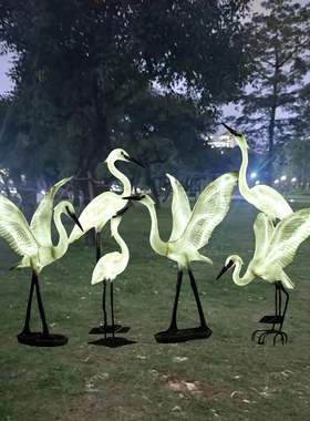 户外可发光白鹭雕塑玻璃钢园林水景装饰美陈庭院草坪仿真鸟类摆件