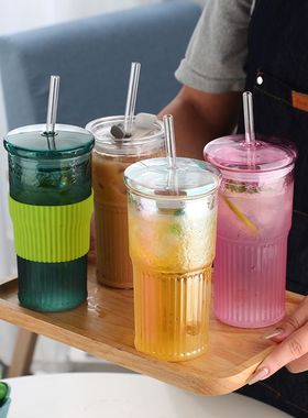 厂家直销耐热玻璃吸管杯奶茶杯颜杯冷饮高杯果汁高杯硼值硅牛奶