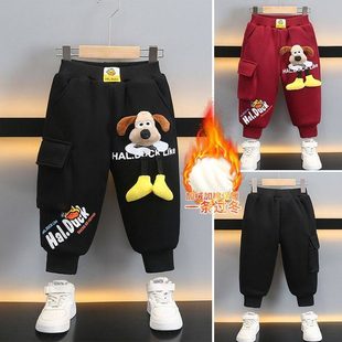 小黄鸭儿童宝宝裤子加绒加厚秋冬款2025男童一条过冬棉裤小童卫裤