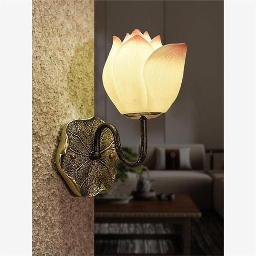 室内创意复古中式荷花壁灯荷莲花阳台玄关装饰书房走廊吸壁灯禅意