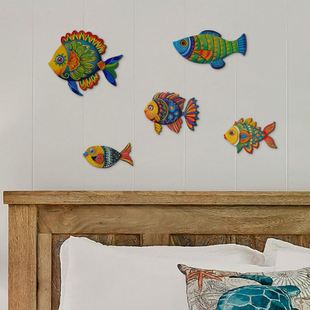 跨境夏季海洋风多彩小丑鱼挂牌门廊木质挂件装扮挂牌宣传装饰节日