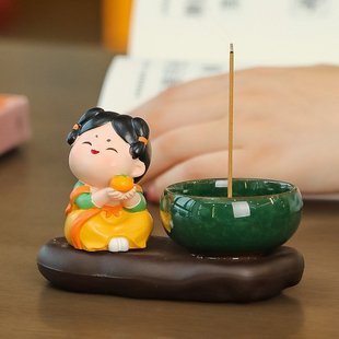 创意唐仕女禅意陶瓷香插家用香炉茶桌香香装饰薰炉盘香茶摆件台线