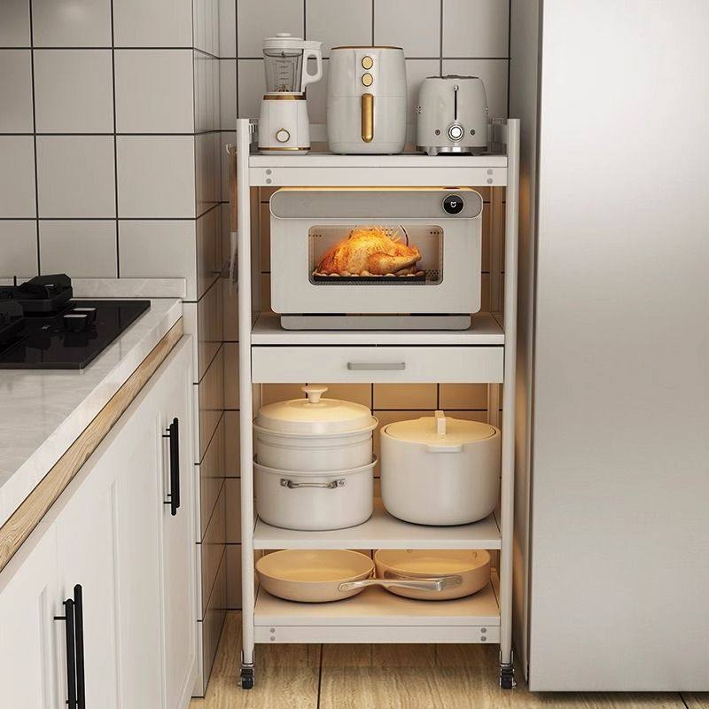 白色厨房烤箱置物架落地多层家用空气炸锅储物架微波炉锅具收纳架
