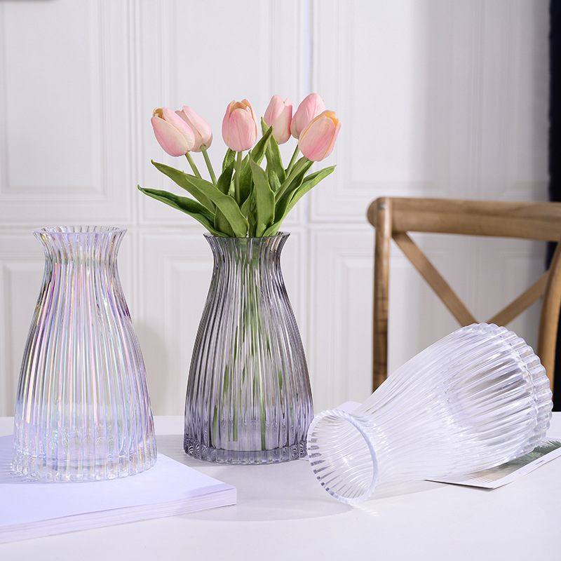北欧现代简约透明玻璃花瓶水电镀条纹插花培竖装饰品敞口干花摆件,家居饰品,花瓶,淘宝优惠券,粉丝福利购,淘宝优惠卷
