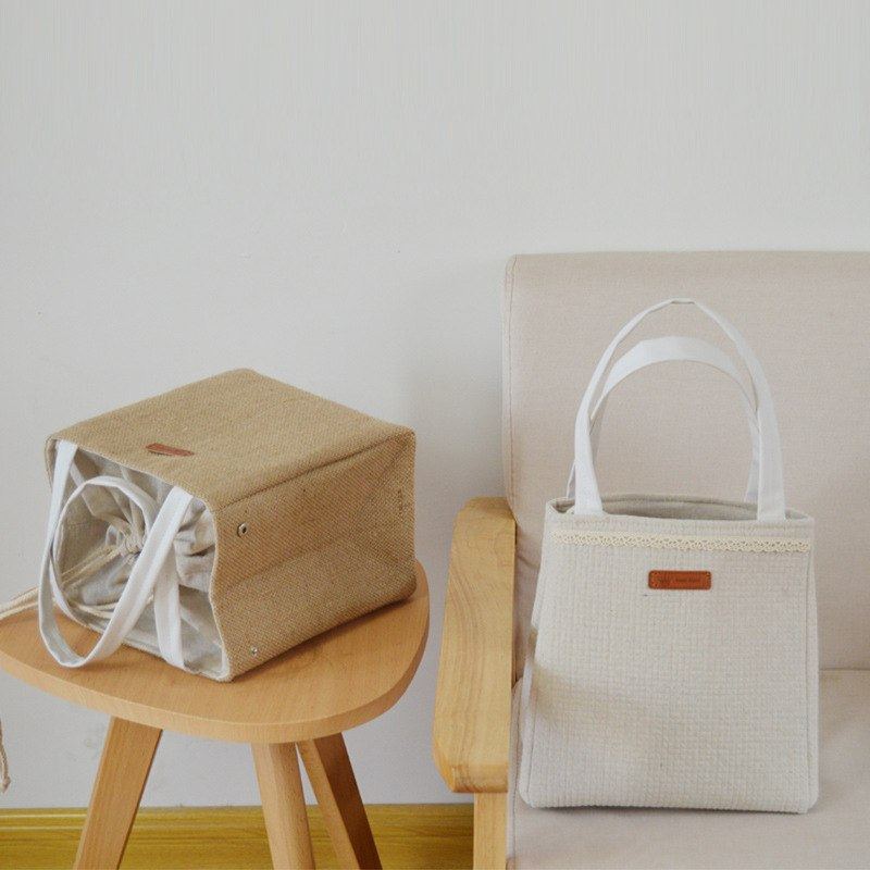 简约棉麻手提便当包束加厚野餐午餐袋饭袋带保口饭盒铝箔冷保温,收纳整理,便当包,淘宝优惠券,粉丝福利购,淘宝优惠卷