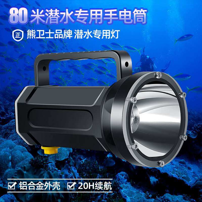 IPX8专业潜水手电筒深潜LED强光水下超亮防水夜潜超长续航手提灯