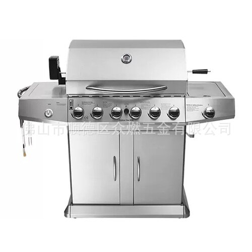 跨境电商现货6+1炉头燃气烧烤炉出口户外燃气不锈钢烤炉架Gas BBQ