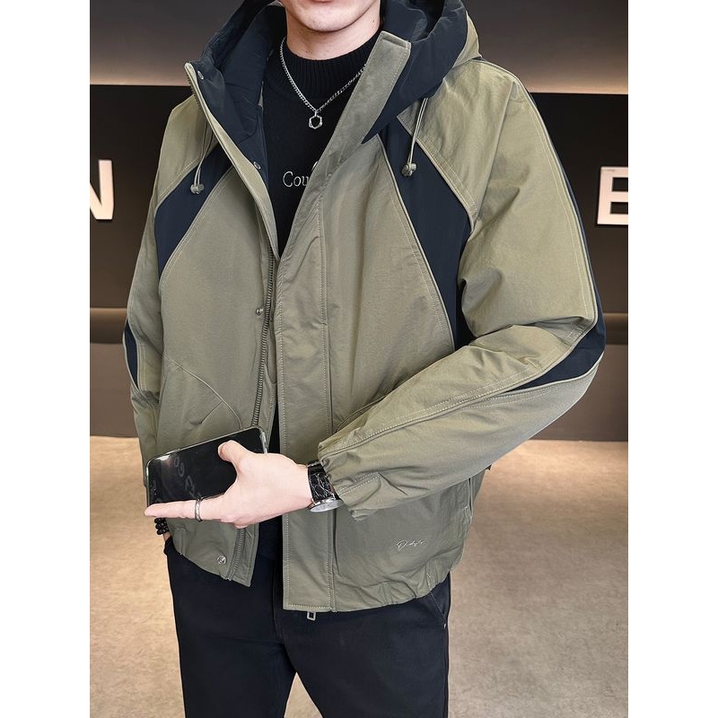 冲锋衣羽绒服男连帽冬季潮牌2025新款休闲拼接工装羽绒袄子男外套