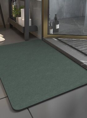 硅藻泥软垫浴室防滑垫吸水速干卫生间门口地垫墨绿色家用脚垫