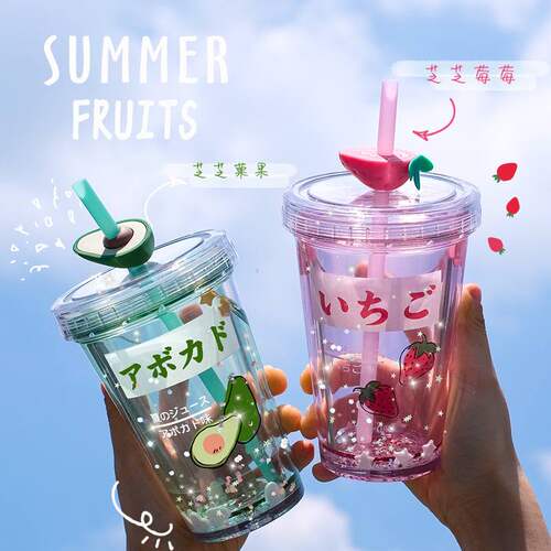优选Girlwill夏季水果冰杯创意塑料杯注水杯儿童吸管杯礼品水杯