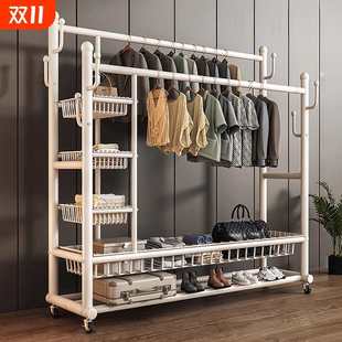 特厚挂衣架家用落地式卧室加粗挂衣架晾衣架出租屋双杆加厚阳台子