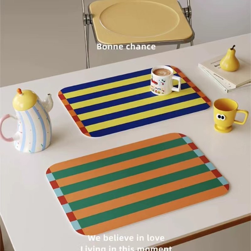 多巴胺条纹餐桌垫免洗防水防油轻奢高级感隔热茶几餐桌垫咖啡机垫