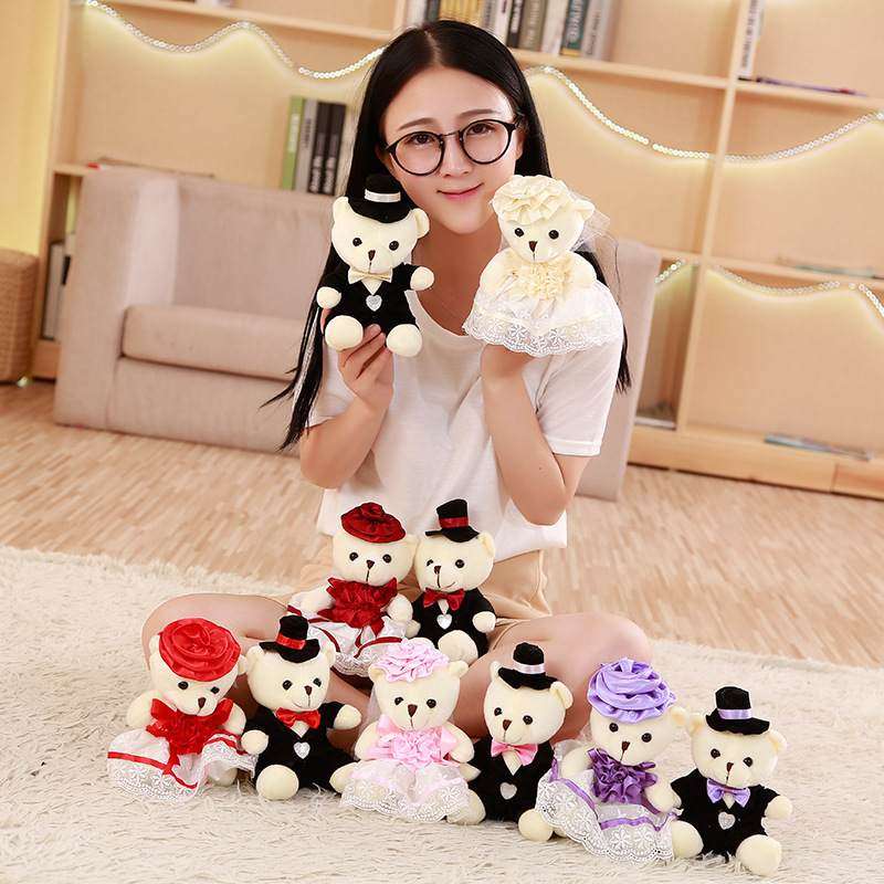 婚车熊公仔婚纱熊一对车情侣装饰小熊毛绒玩具结婚娃娃婚庆礼物婚