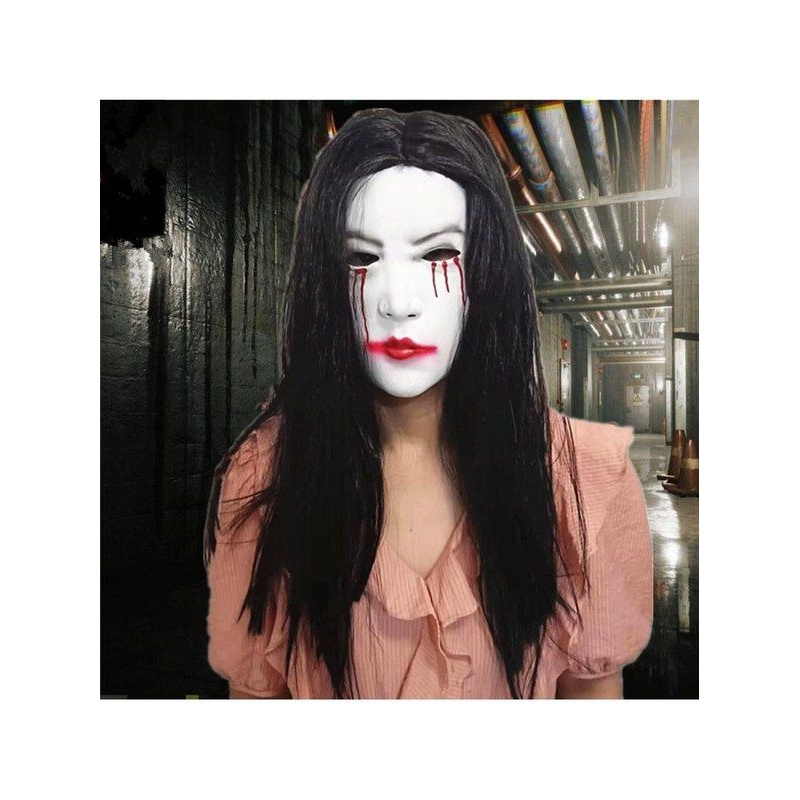 万圣节恐怖面具NPC女贞子鬼脸流血乳胶头套密室鬼屋装扮服饰道具
