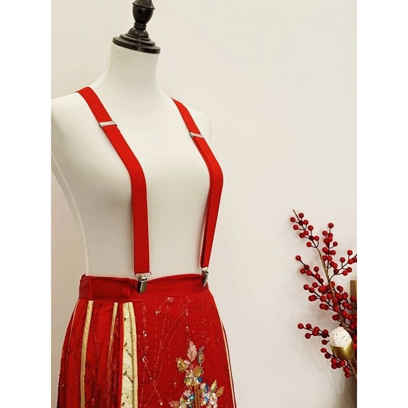 秀禾服背带女小个子提高裙子神器防脱落可调节红色吊裤带4夹2.5cm