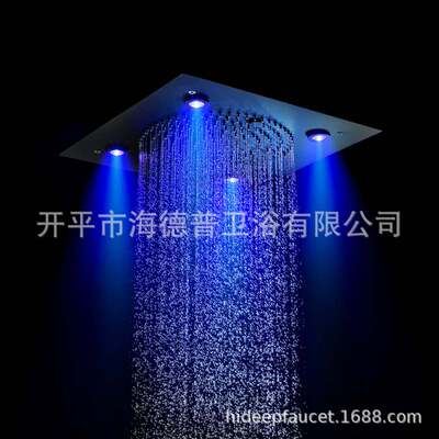 HIDEEP浴室淋浴顶喷嵌入式黑色三功能恒温喷雾水力发电LED顶喷